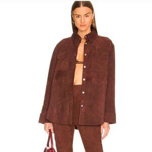 L’Academie Brown Suede Leather Button-Up Jacket